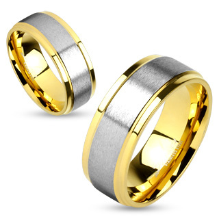 Ring Personalized Surgical Stainless Steel Grooved IP Gold Center