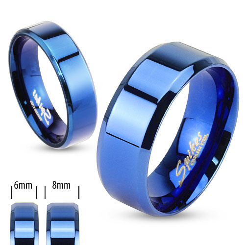 Blue Stainless Steel Ring Personalized Flat Band
