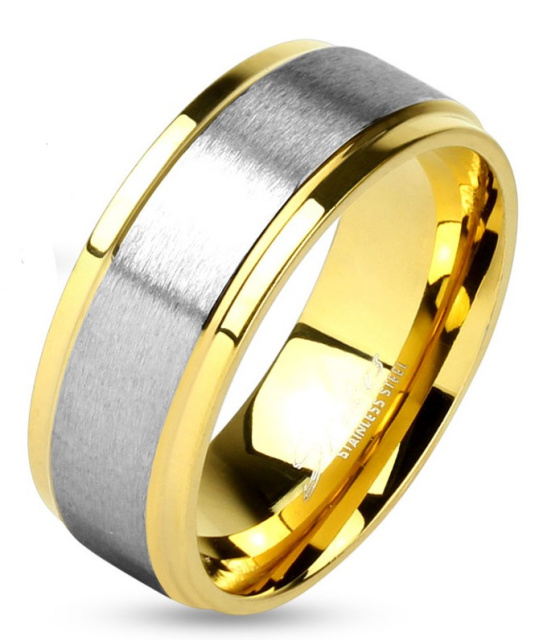 Ring Personalized Surgical Stainless Steel Grooved IP Gold Center